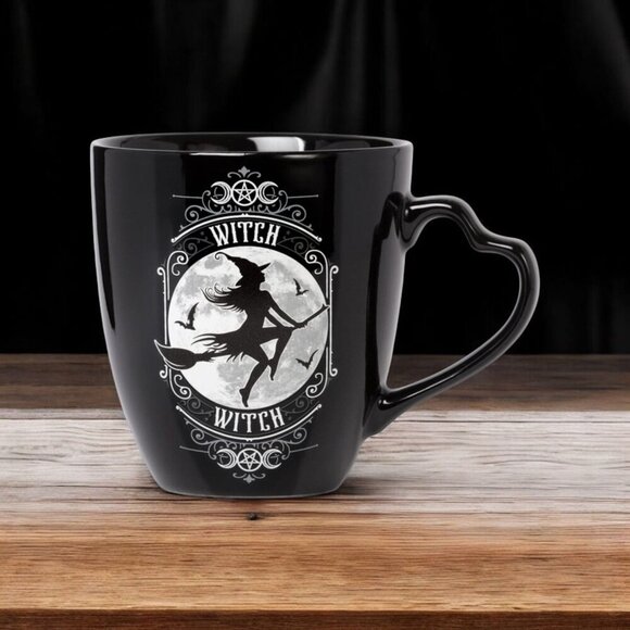 Alchemy ✦ Witch & Warlock Mug Set ✦ Black Fine Bone China w/ Matching Coasters - Picture 2 of 10